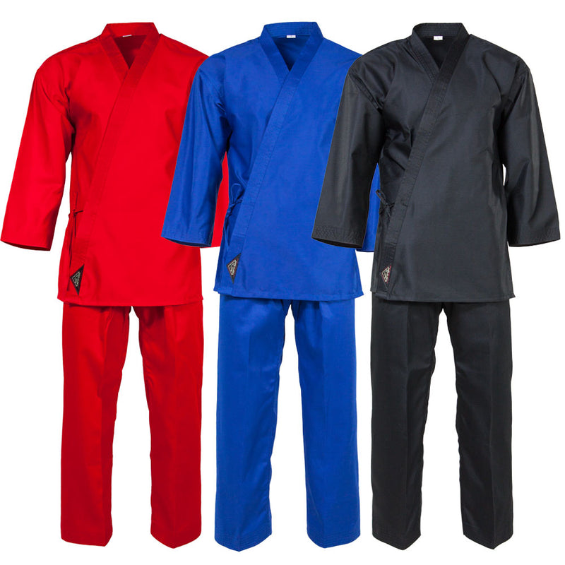 Karate Uniforms- Blue/Red/Black Light Weight Poly/Cotton