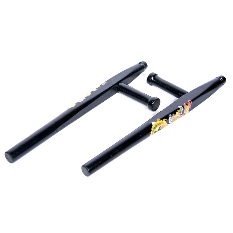 Wooden Weapon - Deluxe Black  Okinawan Tonfa with Color Dragon
